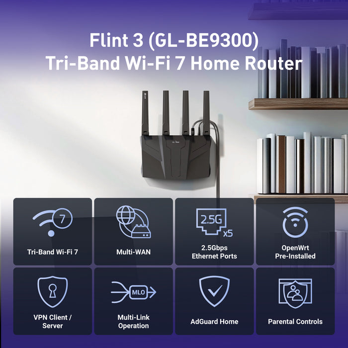 Flint 3 (GL-BE9300)Tri-band Wi-Fi 7 Home Router