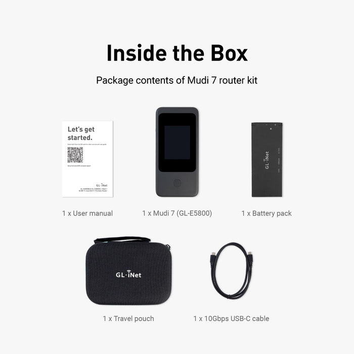 Mudi 7 (GL-E5800) | 5G NR Tri-band Wi-Fi 7 Travel Router